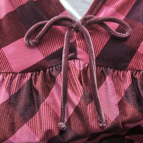 NWT Anthropology Velvet Plaid V Neck Babydoll Bow Long Sleeve Top Large - Picture 4 of 8